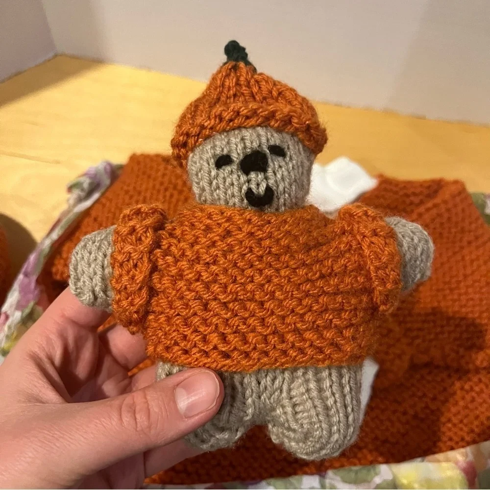 Baby Knit Orange Pumpkin Hat Sweater Bodysuit Set 9-12 Months Photo Prop Outfit